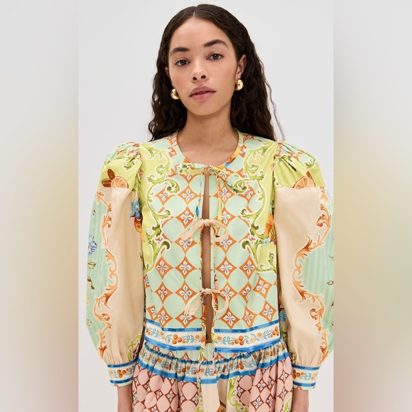 HUNTER BELL- Katie Top Colorful Patterned Puff Sleeve Blouse